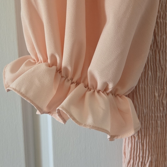 Gorgeous Pink Peached Smocked Shirred Fitted Midi Dress, EC, Size 10 - Picture 4 of 7